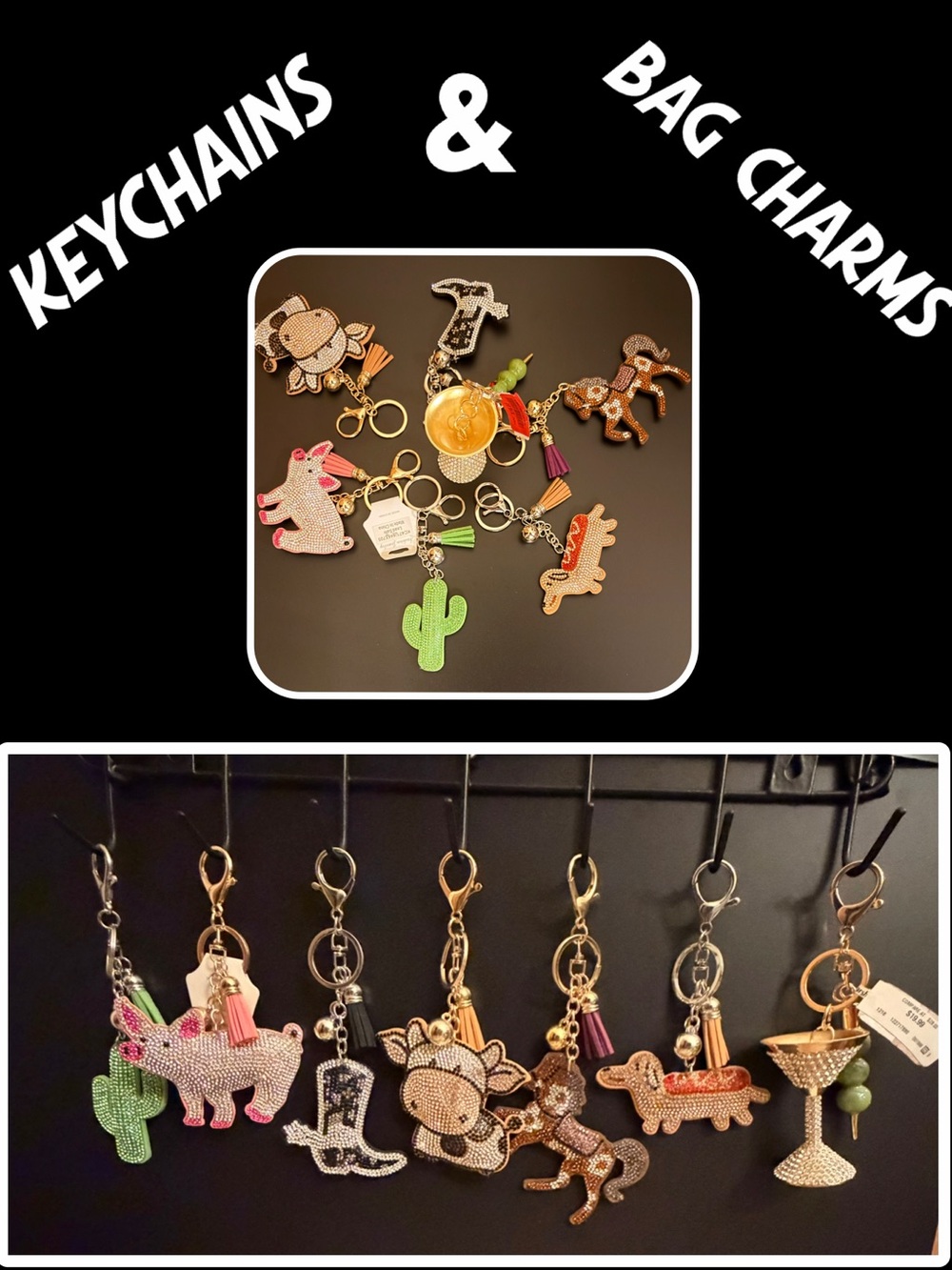 ✨ BLINGED-OUT FARM ANIMAL KEYCHAINS & BAG CHARMS ✨